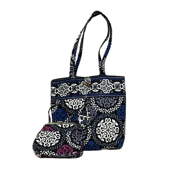 2 Vera Bradley Canterberry Bags. Tote with Change Purse Attachment + Mini Purse - Picture 1 of 13
